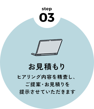 お見積もり ヒアリング内容を精査し、ご提案・お見積りを提示させていただきます
