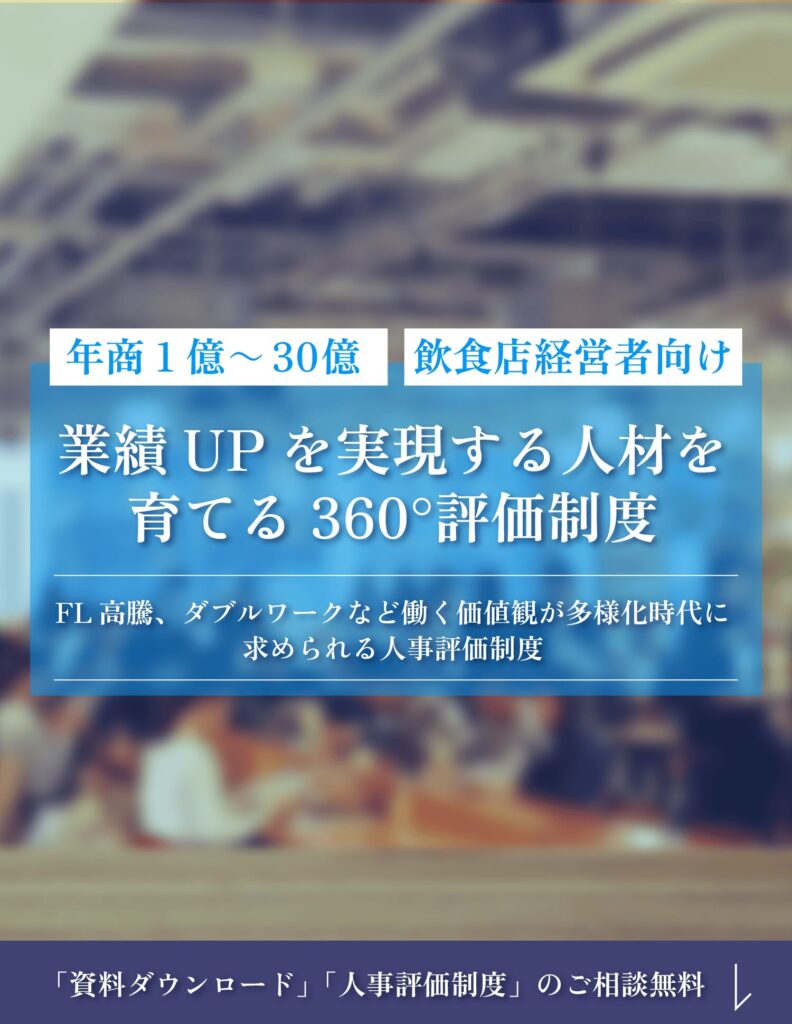 業績UPを実現する人材を 育てる 360°評価制度 FL高騰、ダブルワークなど働く価値観が多様化時代に求められる人事評価制度